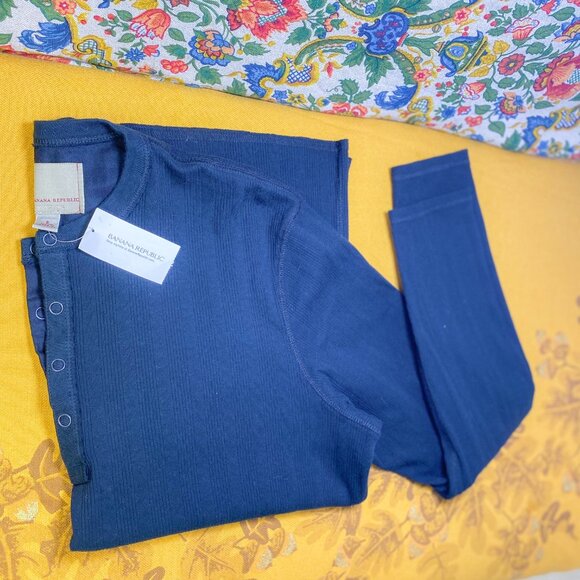Banana Republic Heritage Navy Blue Long Sleeve Stretchy Fitted Button Crew Top S - Picture 2 of 9